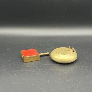 VTG Travel Pocket Ashtray Purse Pocket Heavy Brass & Stem Square ~ Set Of 2